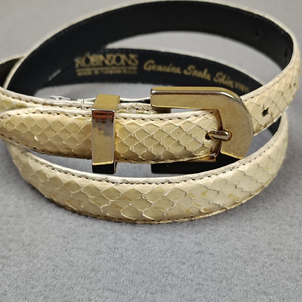 Vintage Robinsons Genuine Snake Skin Belt Women Small Gold Buckle Exotic Slim